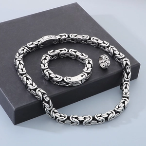 Set di gioielli catena bizantina argento con collana bracciale e anello su scatola