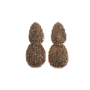 Boucles d'oreilles gouttes dorées avec double pavé de cristaux champagne