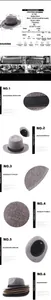 Detail of grey fedora hat with black ribbon showing 58cm size and cotton-linen texture
