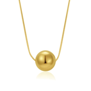 Minimalist 18K gold plated stainless steel snake chain necklace with round bead pendant
