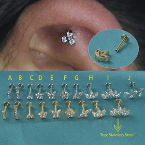 Bijou De Piercing Lèvre Labret En Acier Inoxydable Filetage Interne Boucle D'oreille Cartilage Zirconia Fleur Papillon