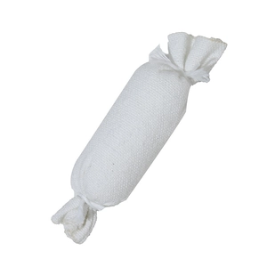 Linen ring display holder roll with white fabric texture for jewelry presentation
