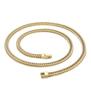 Hip-hop style gold titanium steel curb chain necklace with square buckles on white background