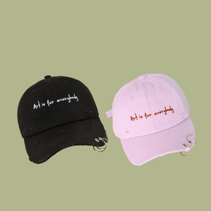 Hip hop denim baseball cap with iron rings and Art is for everybody embroidery