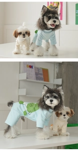 Détail de t-shirts en tricot pour chiens avec imprimé dessin animé bleu et beige