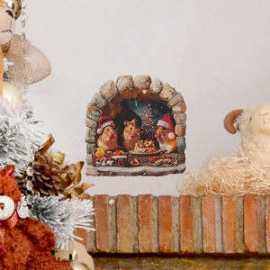 3D Christmas wall sticker featuring festive mice in a stone archway for home DIY decor
