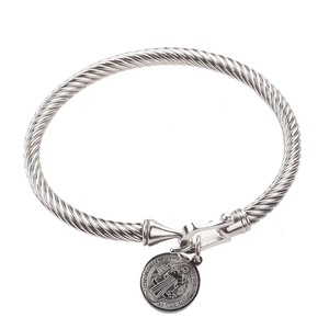 U-shaped cable stainless steel bracelet with a St. Benedict religious coin charm