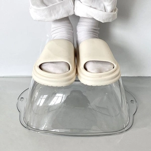 Minimalist beige platform EVA slide slippers for indoor and outdoor wear with thick sole
