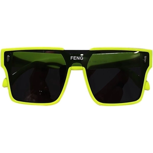 Futuristic neon yellow and black square sunglasses with dark lenses for a punk street look