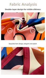 Detail of printed silk scarf showing double-layer design and delicate stitching textures