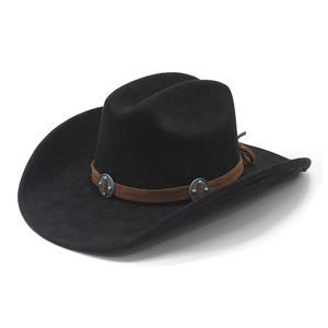 Chapeau de cowboy classique en suédine noire avec bandeau turquoise et large bord incurvé