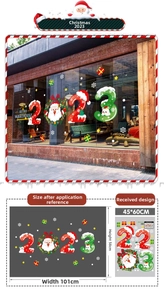 Detail of Christmas window clings showing 101x58cm display size and 45x60cm original layout