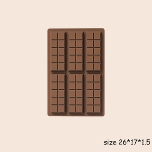 Flat lay of brown silicone chocolate bar mold with size dimensions 26x17x1.5cm