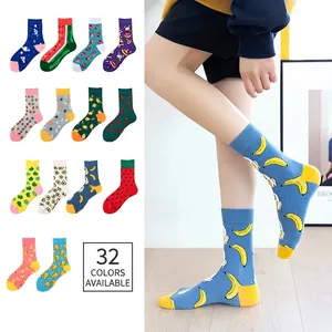 Artistic fruit cotton mid-tube socks with diverse patterns and 32 color options
