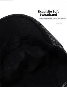 Detail of the soft cotton inner sweatband on the black vintage wool newsboy hat