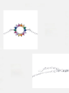 Detailed view of S925 sterling silver bracelet featuring hand-set 5A colorful zircons