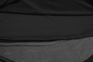 Macro detail of high-quality double-needle stitching and inner lining of this black dress