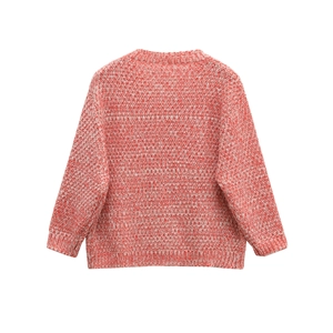 Women's crew neck long sleeve knit sweater in coral red and white melange pattern