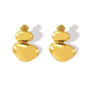 Polished gold irregular stacked geometric earrings made of durable stainless steel