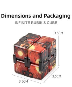 Detail view of the Halloween infinity cube with pumpkin and bat prints for stress relief