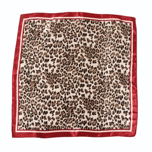 Silk leopard print square head scarf with red border edge for women in 60x60 size