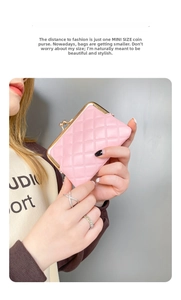 Pink quilted leather mini coin purse detail with vintage gold metal clasp closure