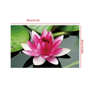 Size diagram of absorbent bath mat with pink water lily pattern, 80x50cm dimensions
