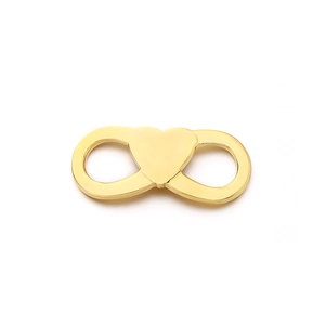 Gold infinity and heart pendant connector in polished titanium steel for DIY jewelry