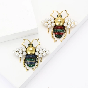 Bee Brooch Pin Alloy With Faux Artificial Pearl Rhinestone Enamel Insect Shape Fashion Jewelry For Women