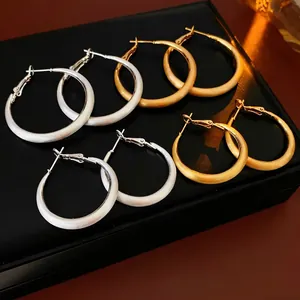Minimalist Geometric Round Hoop Earrings With 925 Sterling Silver Earring Post Copper Matte Brushed Texture Fashionable