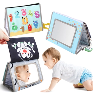 Tummy time floor mirror book with animal numbers and sensory soft pages for infants