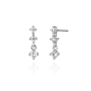 Three-stone zircon drop earrings in S925 silver with a professional white background view