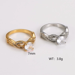 Elegant stainless steel crossover rings with 7mm zircon stones in gold and silver finish