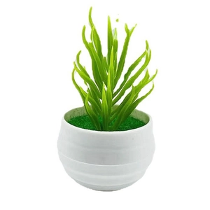 Artificial succulent in white textured pot, minimalist desk plant for office decor