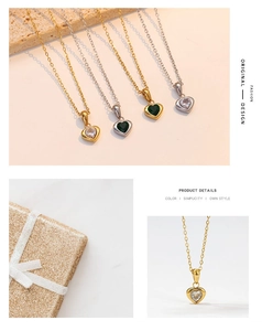 Detailed view of heart emerald pendant necklaces with premium gift box packaging