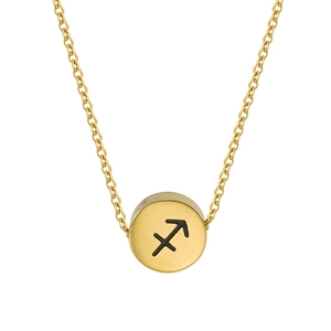 Gold stainless steel Sagittarius zodiac necklace with minimalist round coin pendant