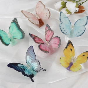 Butterfly Hair Claw Clip Elegant French Style Acrylic Acetate Gradient Pattern Hair Accessory For Women Thick Hair Daily