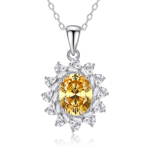 S925 Sterling Silver Sunflower Necklace with Yellow Gemstone and High Carbon Diamonds