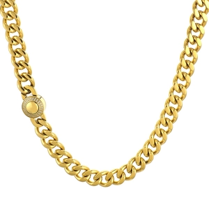 11mm gold titanium steel Cuban link chain necklace with CNC diamond set buckle for men