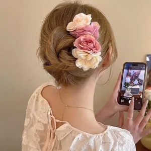 Pic À Cheveux Élégant En Forme De U Avec Rose En Tissu Style Chinois Vintage Épingle À Cheveux En Résine Accessoires Cheveux