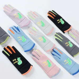 Children Winter Warm Ski Gloves Waterproof Windproof Fleece Lined Cartoon Dinosaur Luminous Outdoor Mittens For Boys Girls