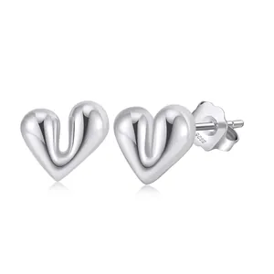 925 Sterling Silver Heart Stud Earrings Gold Plated Geometric Love Earrings Lightweight Jewelry For Women Valentine Gift
