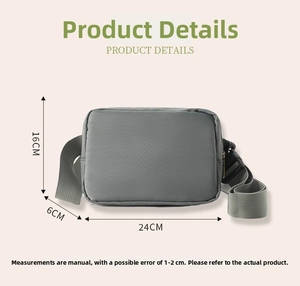 Size diagram of nylon belt bag showing 24cm width, 16cm height and 6cm depth