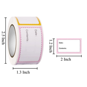 Roll of colorful border Mason jar labels for food date and contents tracking with dimensions