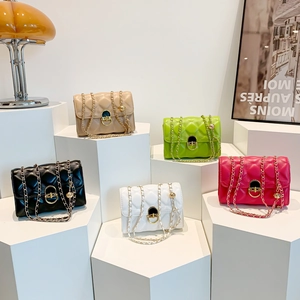 Quilted Diamond PU Leather Crossbody Bag Adjustable Gold Chain Metal Ball Flap Shoulder Handbag For Women Fashion