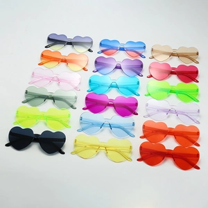 Colorful rimless heart-shaped sunglasses in multiple candy-tone gradient resin colors