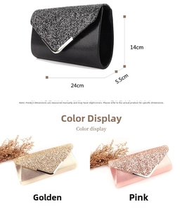 Detailed dimensions of the sequin evening clutch bag with metallic V-shaped trim