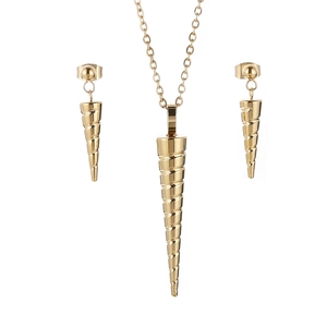 Stainless Steel Necklace And Earrings For Women Spiral Cone Shaped Pendant Minimalist Fashion Jewelry Accessories