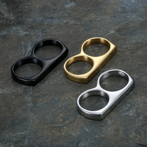 Minimalist double finger stainless steel rings in black, gold, and silver finishes