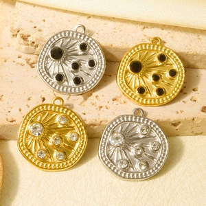 Irregular 18k gold plated 304 stainless steel pendants with embossed star and inlaid stones